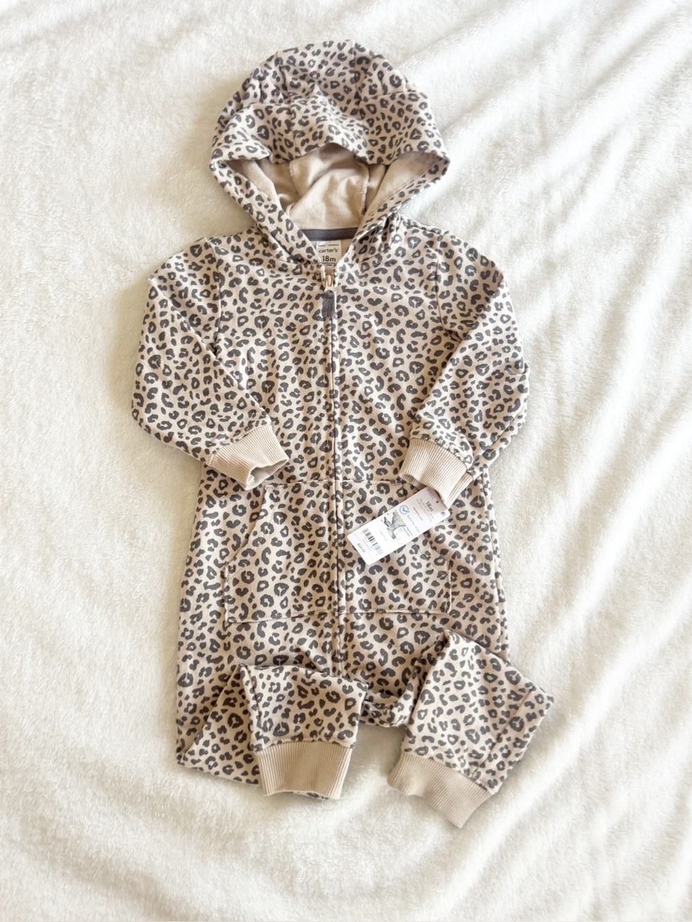 Carter's Baby Girls Cat Leopard Print Hooded Jumpsuit 18 Months NWT